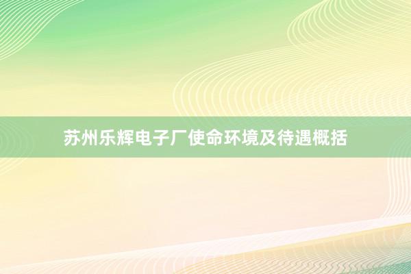 苏州乐辉电子厂使命环境及待遇概括